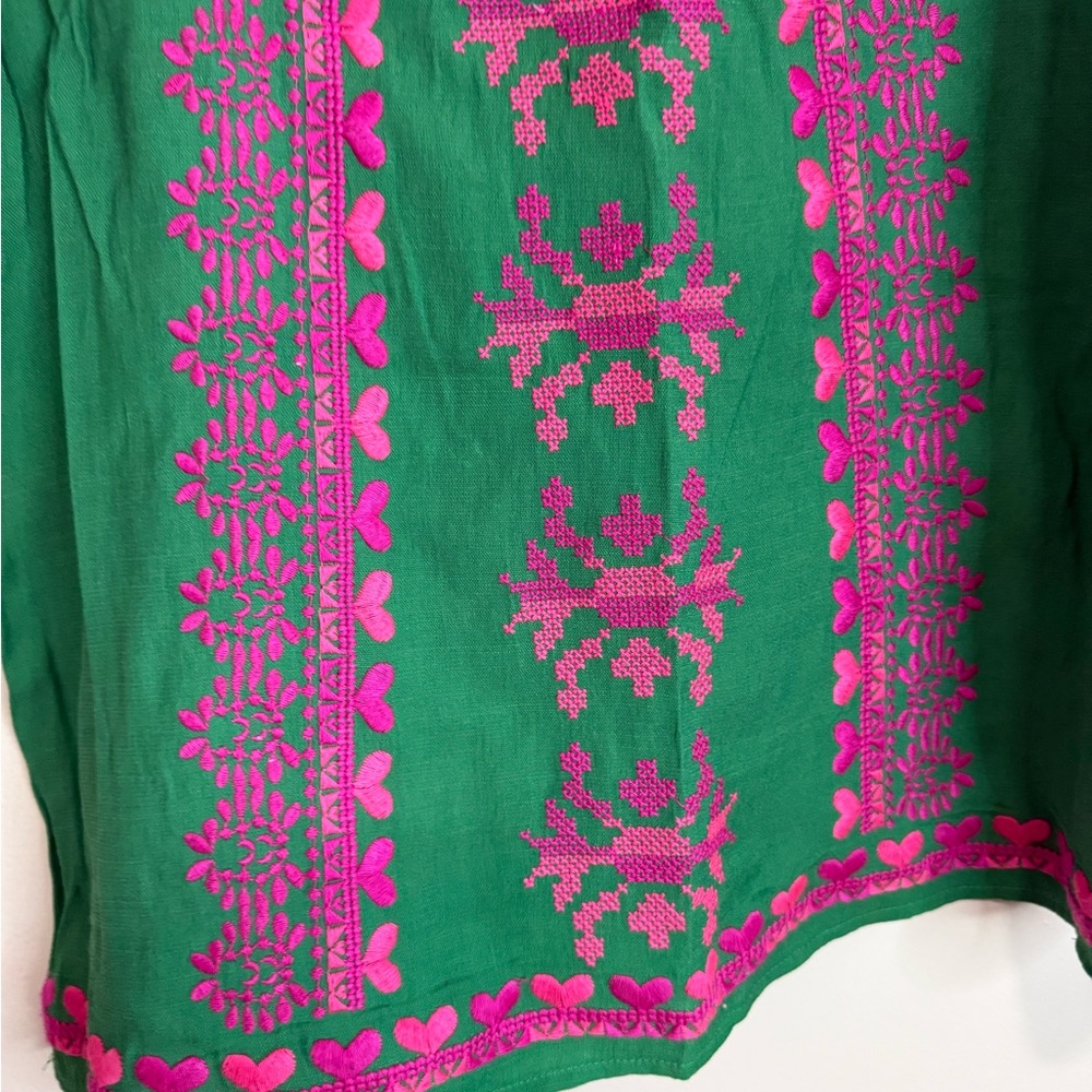 THML Embroidered Flutter-Sleeve Top in Green & Pink in size medium - Picture 2 of 10